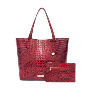 zosiveb leather crocodile-embossed pattern with women handbags large tote shoulder bag top handle satchel hobo (claret)