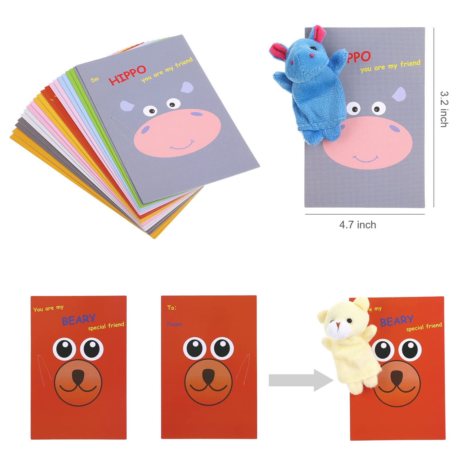 BILLMOSS Valentines Day Gifts for Kids - 20 Pack Valentines Cards with Finger Puppets Plush Animal Toys for Kids School Gift Exchange Classroom School Gift Exchange Prize Rewards Party Favors