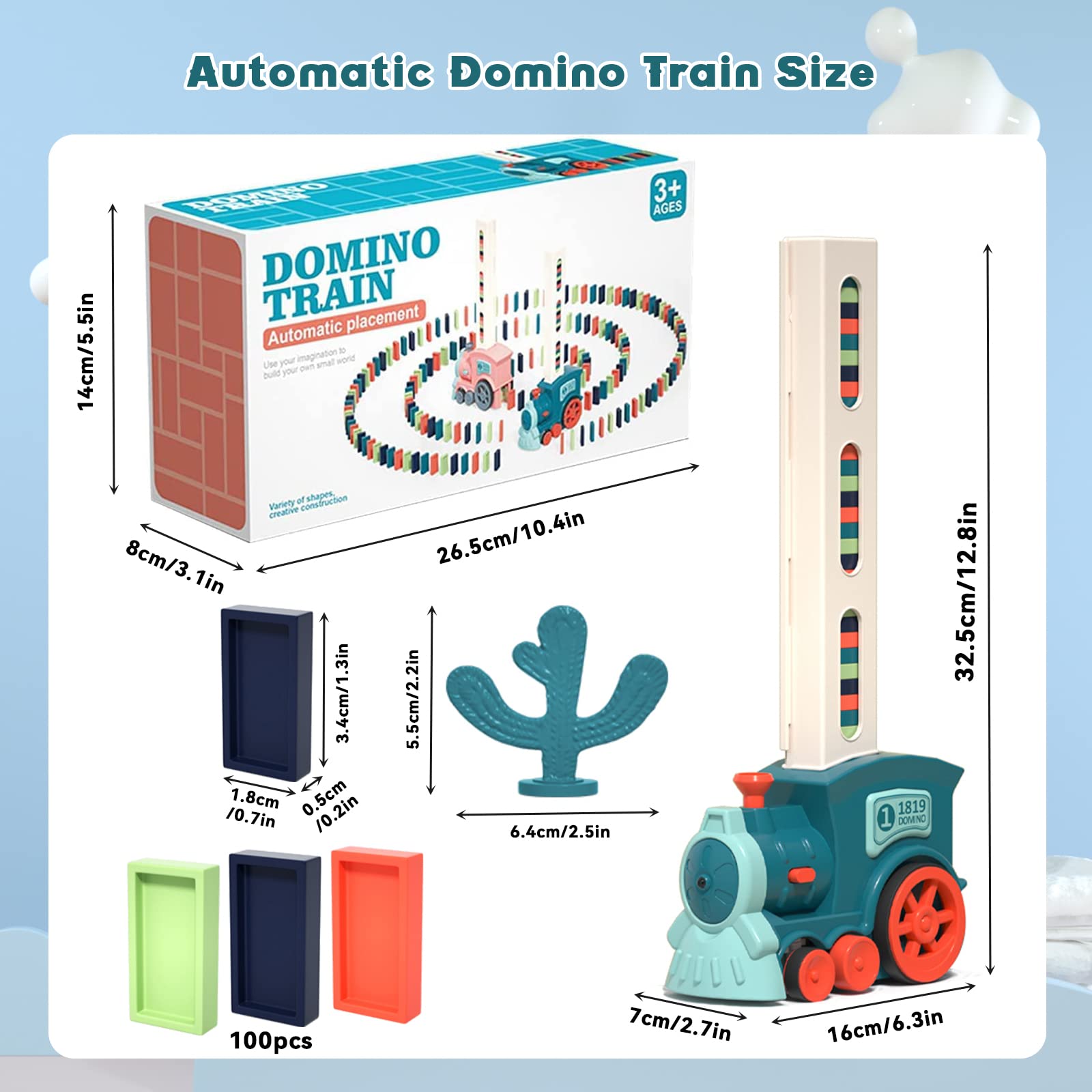 Noaideoi Domino Train Toy Set for Kids, 100 Pcs Automatic Dominoes Blocks Building and Stacking Toys Creative Kids Games Early Education Christmas Birthday Gift Boys Girls Age 3-12(Cyan)