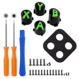 eXtremeRate ABXY Buttons for Xbox Series X & S Controller, Three-Tone Black & Clear with Green Classic Symbols Action Keys Replacement Buttons for Xbox One S/X, Elite Series 2 & 1 Wireless Controller