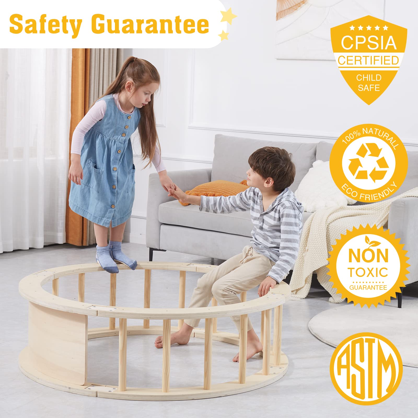 Gaint Bean 8-in-1 Wooden Indoor Arches Climber with Slide- Montessori Gym for Toddlers Kids Climbing Ladder, Eco-Friendly Quadrant Pikler Rocker Ramp Toy for Age 1-7