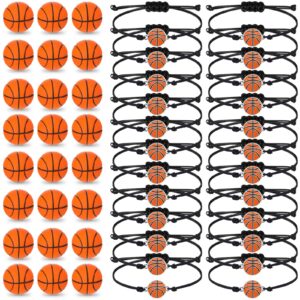 romooa 48 pieces basketball party favor sports birthday supplies set 24 inspirational basketball bracelets 24 mini basketball foam stress ball for sports theme birthday party team gifts