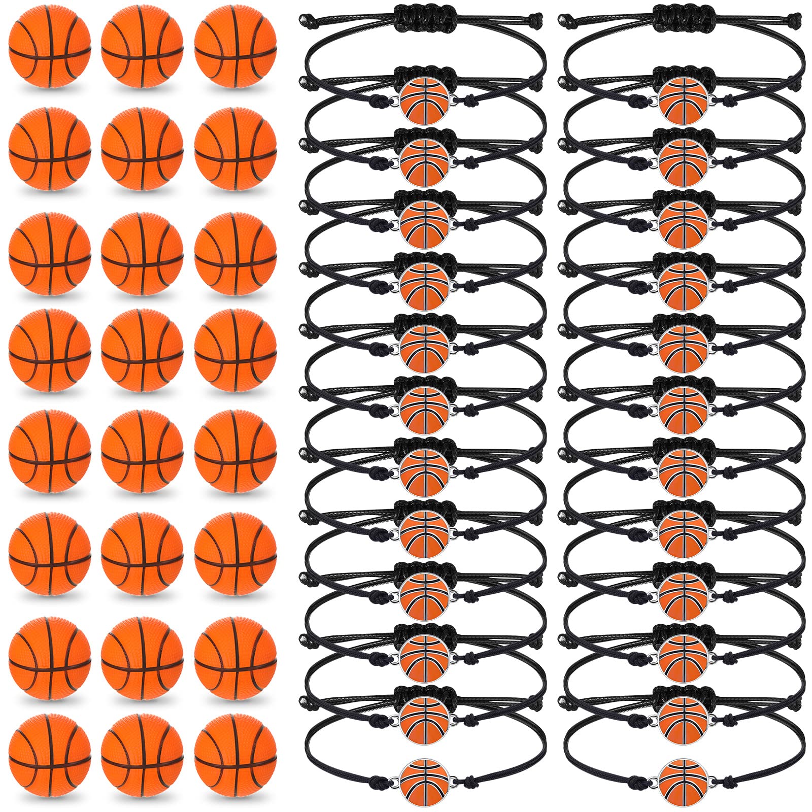 Romooa 48 Pieces Basketball Party Favor Sports Birthday Supplies Set 24 Inspirational Basketball Bracelets 24 Mini Basketball Foam Stress Ball for Sports Theme Birthday Party Team Gifts