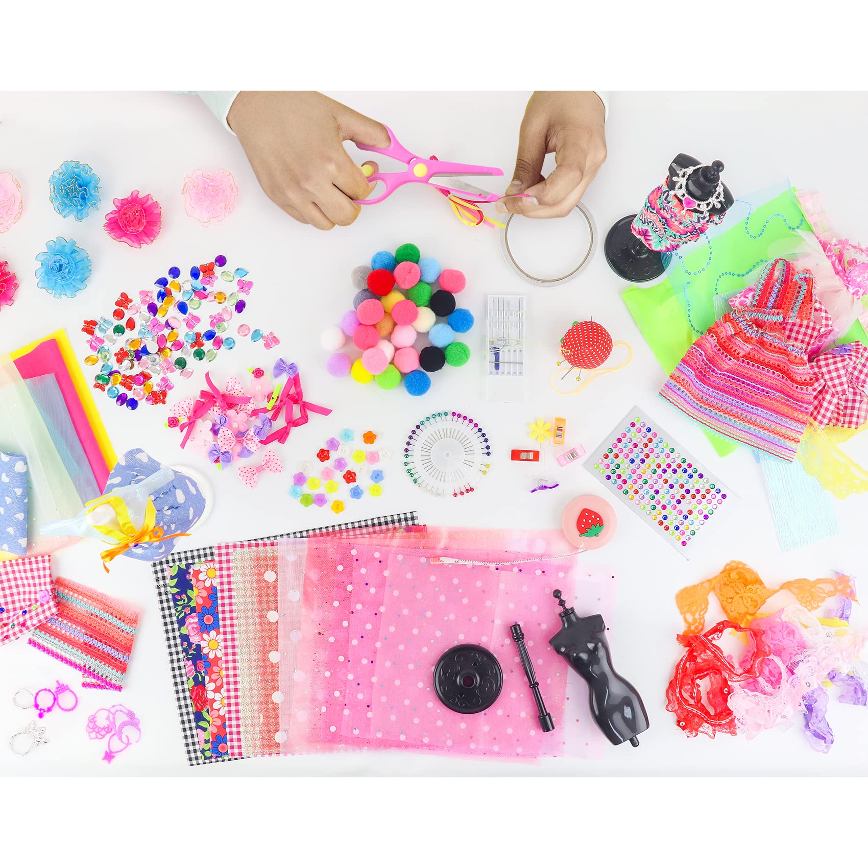 Ecore Fun 448 Pcs Fashion Design Kit for Girls Doll Accessories DIY Set Creativity DIY Arts & Crafts Toys with Mannequins Gift for 6-8 8-12 Year Old Girl