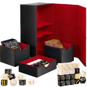 deekin deck card boxes cards deck game box compatible with mtg tcg ccg commander deck playing card case card deck holder 3 tray for 220+ sleeved cards with 18 dice 8" x 4.5" x 3.4" (red black)