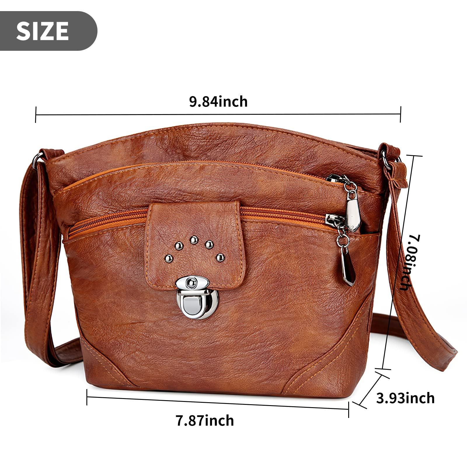 LassZone Small Crossbody Bags for Women Waterproof Multi-Pocket Shoulder Bags Ladies Soft PU Leather Handbags Casual Messenger Bag with Adjustable Strap