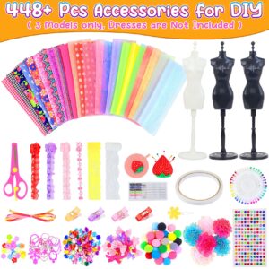 Ecore Fun 448 Pcs Fashion Design Kit for Girls Doll Accessories DIY Set Creativity DIY Arts & Crafts Toys with Mannequins Gift for 6-8 8-12 Year Old Girl