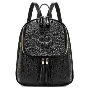 coolcy small crocodile leather backpack purse for women designer ladies fashion bag (black.)