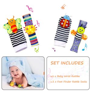 Newborn Essential Baby Girl Boy Gift Set: Baby Rattle Socks with Wrist Rattles, 0-6 to 12 Months Infant Brain Development Toys