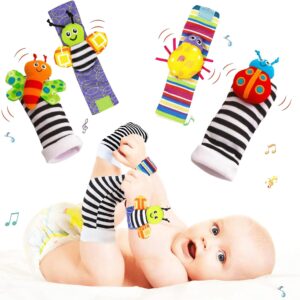 newborn essential baby girl boy gift set: baby rattle socks with wrist rattles, 0-6 to 12 months infant brain development toys