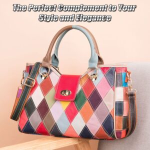 Women's Top-handle Handbag with Colorful Patchwork Design, Stylish Leather Crossbody Shoulder Bag Purse Tote Bag for Lady