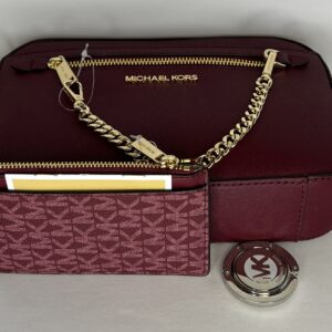 Michael Kors Jet Set Large Chain Crossbody Bag bundled with with SM TZ Coinpouch Wallet Purse Hook (Mulberry/Signature MK Mulberry