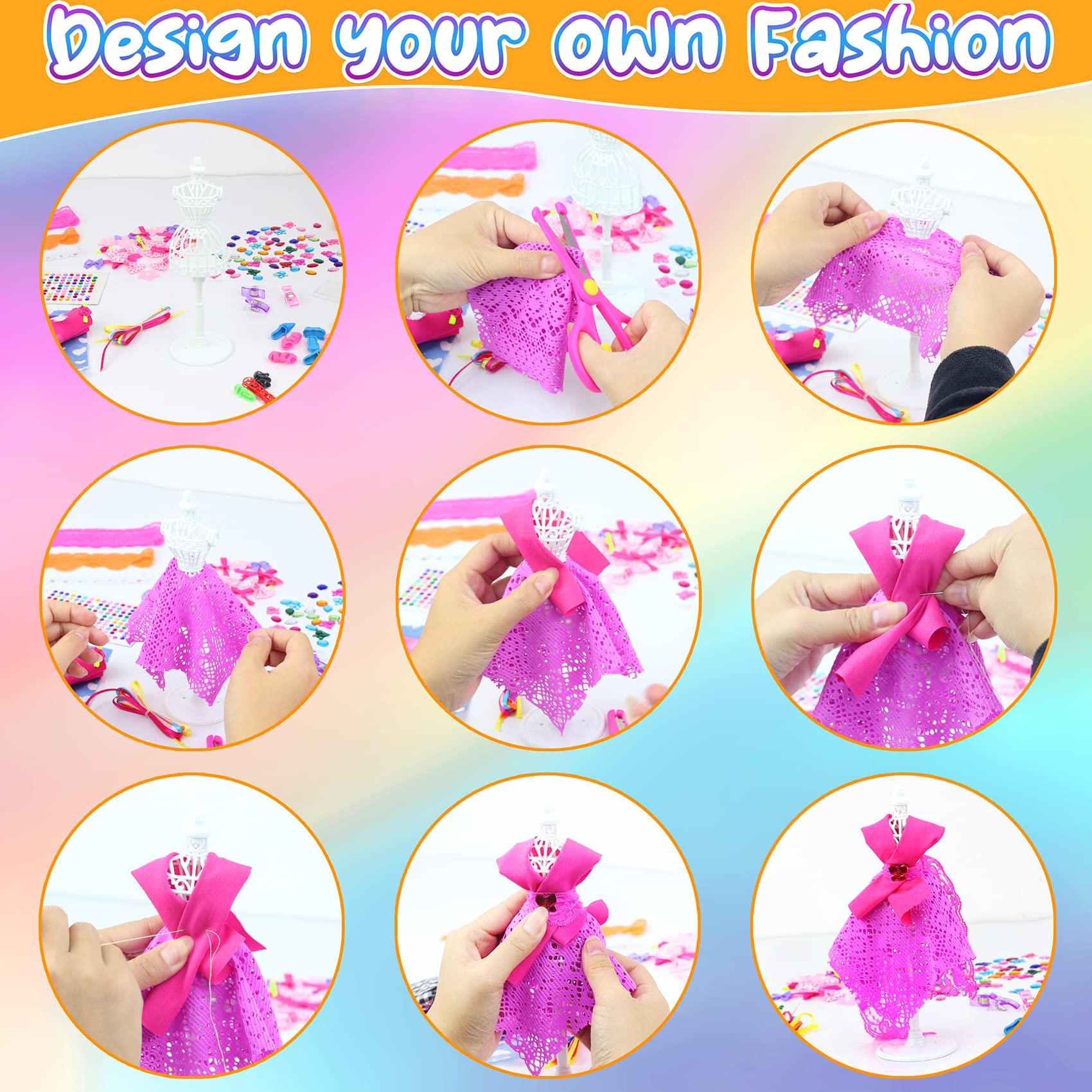 Ecore Fun 448 Pcs Fashion Design Kit for Girls Doll Accessories DIY Set Creativity DIY Arts & Crafts Toys with Mannequins Gift for 6-8 8-12 Year Old Girl