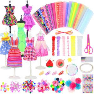 ecore fun 448 pcs fashion design kit for girls doll accessories diy set creativity diy arts & crafts toys with mannequins gift for 6-8 8-12 year old girl