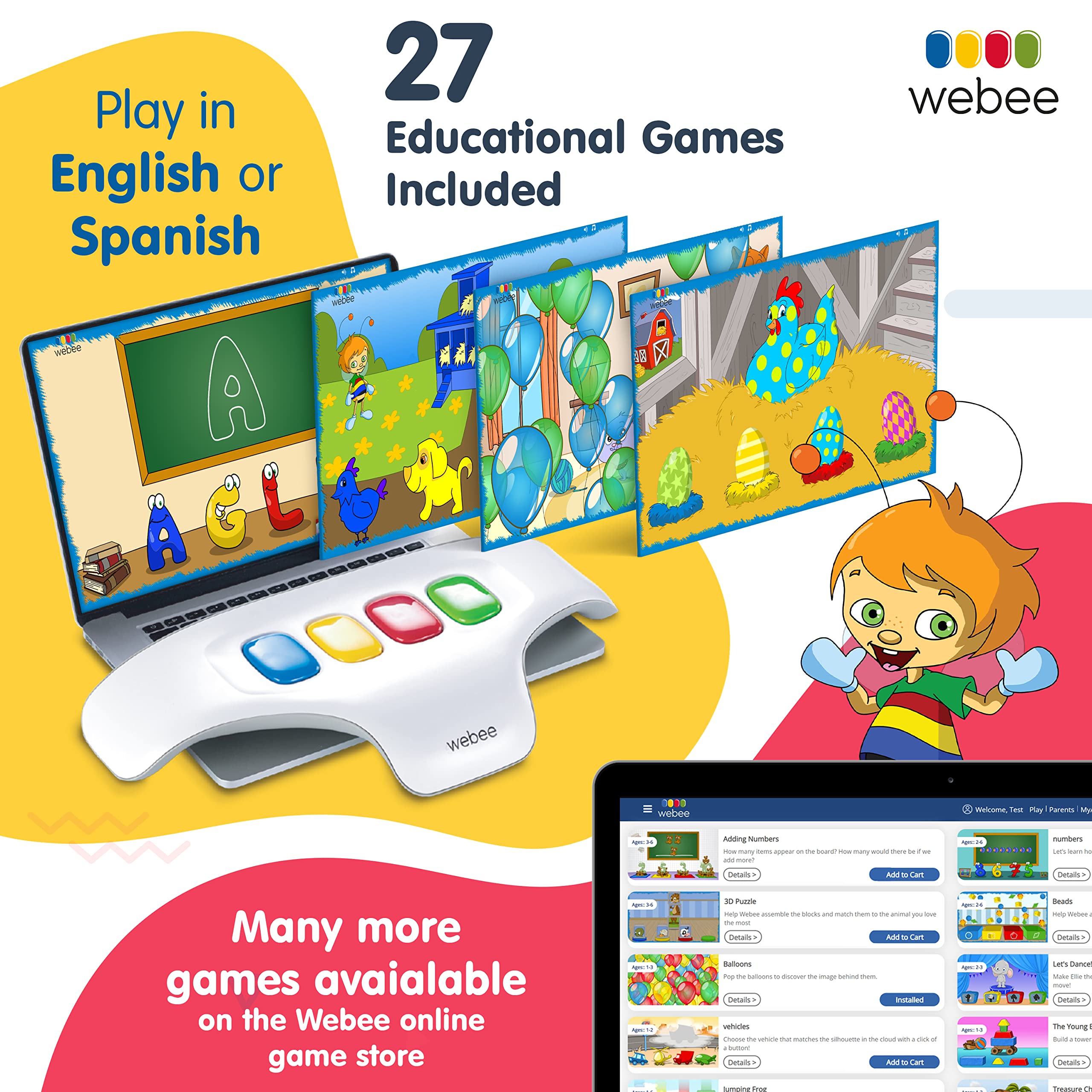 Webee Learning Game Console For 2 to 6 Year Old | 27 Games Included For Kids From Toddler Age To 6+ Year Olds, Boy Or Girl. Makes The Perfect Birthday or Christmas Gift.