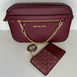 Michael Kors Jet Set Large Chain Crossbody Bag bundled with with SM TZ Coinpouch Wallet Purse Hook (Mulberry/Signature MK Mulberry