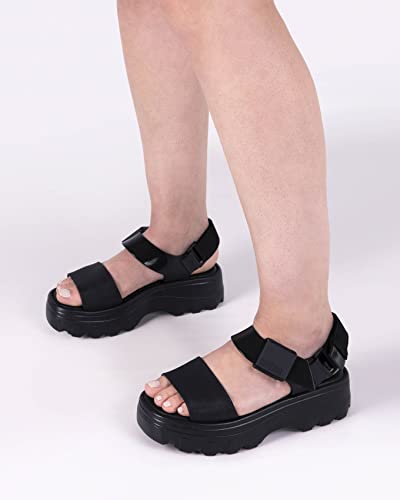 Melissa Kick Off Platform Sandals for Women - Super Soft and Flexible Vegan Chunky Platform Sandal with Adjustable Straps and Open Toe Design, Black/Black, 7