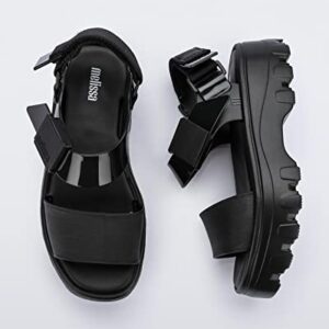 Melissa Kick Off Platform Sandals for Women - Super Soft and Flexible Vegan Chunky Platform Sandal with Adjustable Straps and Open Toe Design, Black/Black, 7