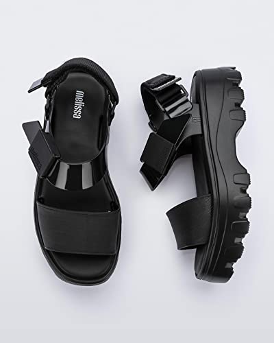 Melissa Kick Off Platform Sandals for Women - Super Soft and Flexible Vegan Chunky Platform Sandal with Adjustable Straps and Open Toe Design, Black/Black, 7