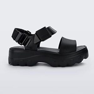 Melissa Kick Off Platform Sandals for Women - Super Soft and Flexible Vegan Chunky Platform Sandal with Adjustable Straps and Open Toe Design, Black/Black, 7