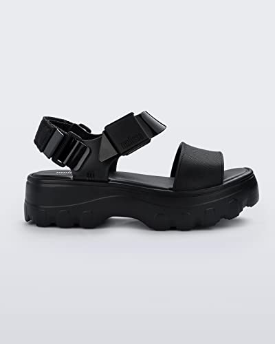 Melissa Kick Off Platform Sandals for Women - Super Soft and Flexible Vegan Chunky Platform Sandal with Adjustable Straps and Open Toe Design, Black/Black, 7