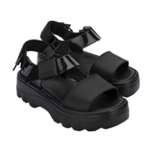 Melissa Kick Off Platform Sandals for Women - Super Soft and Flexible Vegan Chunky Platform Sandal with Adjustable Straps and Open Toe Design, Black/Black, 7