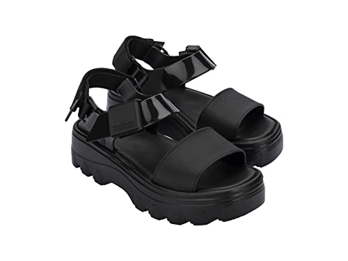 Melissa Kick Off Platform Sandals for Women - Super Soft and Flexible Vegan Chunky Platform Sandal with Adjustable Straps and Open Toe Design, Black/Black, 7