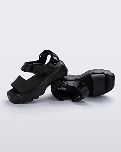 Melissa Kick Off Platform Sandals for Women - Super Soft and Flexible Vegan Chunky Platform Sandal with Adjustable Straps and Open Toe Design, Black/Black, 7