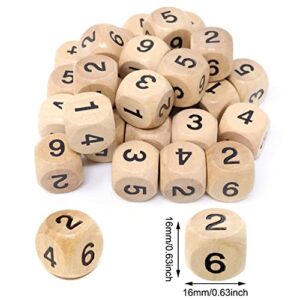 Honbay 30PCS Wooden Dice Six Sided Dice Blocks with Rounded Corners for Games DIY Crafts and Art Projects (16mm)