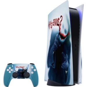 Skinit Decal Gaming Skin Compatible with PS5 Bundle - Officially Licensed The Dark Knight Why So Serious Design