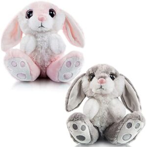 My OLi Bunny Rabbit Stuffed Animal Plush Bunny 7" Easter Stuffed Bunny with Floppy Ear 2 Pack Plush Rabbit Bedtime Friend Plush Toy Gifts for Girls Boys Kids, Gray & Pink