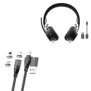 BoxWave Cable Compatible with Logitech Zone 900 Headset - MagnetoSnap PD AllCharge Cable (100W), Magnet PD 100W Charging Cable USB Type-C Micro USB for Logitech Zone 900 Headset - Jet Black