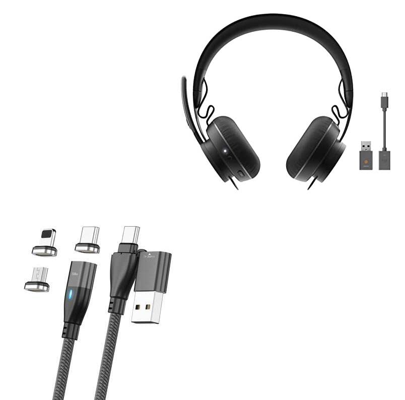 BoxWave Cable Compatible with Logitech Zone 900 Headset - MagnetoSnap PD AllCharge Cable (100W), Magnet PD 100W Charging Cable USB Type-C Micro USB for Logitech Zone 900 Headset - Jet Black