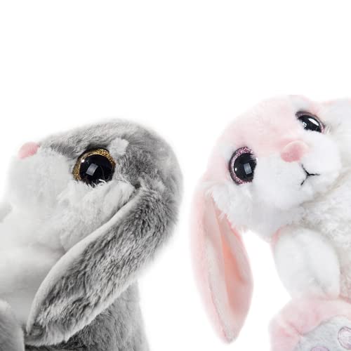 My OLi Bunny Rabbit Stuffed Animal Plush Bunny 7" Easter Stuffed Bunny with Floppy Ear 2 Pack Plush Rabbit Bedtime Friend Plush Toy Gifts for Girls Boys Kids, Gray & Pink