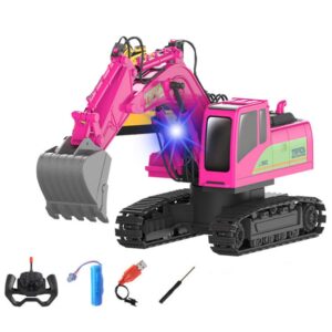 dbxmfzw remote control excavator toy with lights,rc digger tractor toy,digger hydraulic construction vehicles with alloy shovel,rc trucks toys for boys girls kids