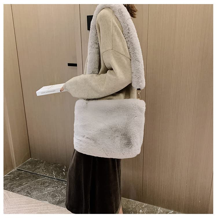 Plush Underarm Bag Ladies Faux Fur Fluffy Crossbody Shoulder Bag Women Soft Furry Tote Handbag for Autumn and Winter