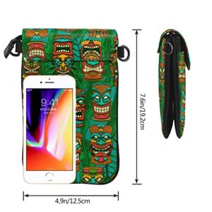 Tiki Idols And Palm Leaves Crossbody Cell Phone Purse Women Pu Crossbody Bag Small Crossbody Wallet Purse Shoulder Bag