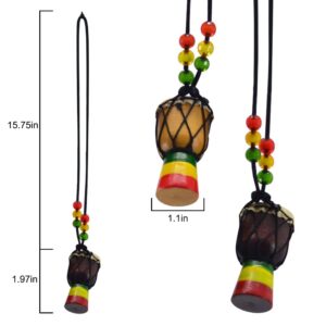 ZUYYON 15Pcs Instrument Necklaces Wooden Classic Djembe Drum Mini Pendant African Drum Bongos Percussion Jewelry Necklace Drums for Kids Adults Party Supply School Gift