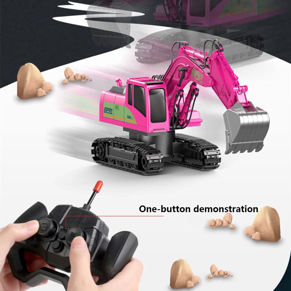 DBXMFZW Remote Control Excavator Toy with Lights,RC Digger Tractor Toy,Digger Hydraulic Construction Vehicles with Alloy Shovel,RC Trucks Toys for Boys Girls Kids