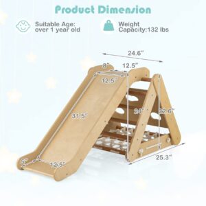 HONEY JOY 4-in-1 Triangle Climber with Ramp, 3-Side Kids Climbing Triangle Ladder with Net Rope & Bars, Wooden Montessori Climbing Toys for Toddlers Daycare, Gym & Playground, Gift for Boys Girls