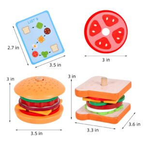 Wooden Burger Sandwich Stacking Toys for Kids, Play Food Toy for Toddlers, Montessori Toys for 3 Year Old, Preschool Educational Toys to Develop Fine Motor Skills