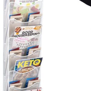 Displays2go Single & Multi-Tiered Metal Mesh Literature Wall Rack, 10-20 Pockets - White (MSHWL10WHT)