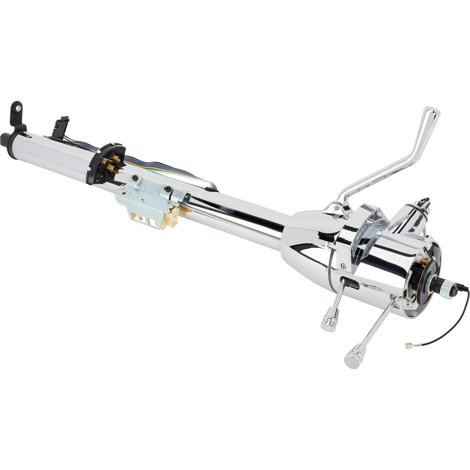 Universal GM Tilt Steering Column with Shifter, 30" Chrome, 2-inch Diameter with 5-Position Tilt, Compatible with ’69-’94 GM Specs, Includes Billet Accessories and Adaptable Wiring