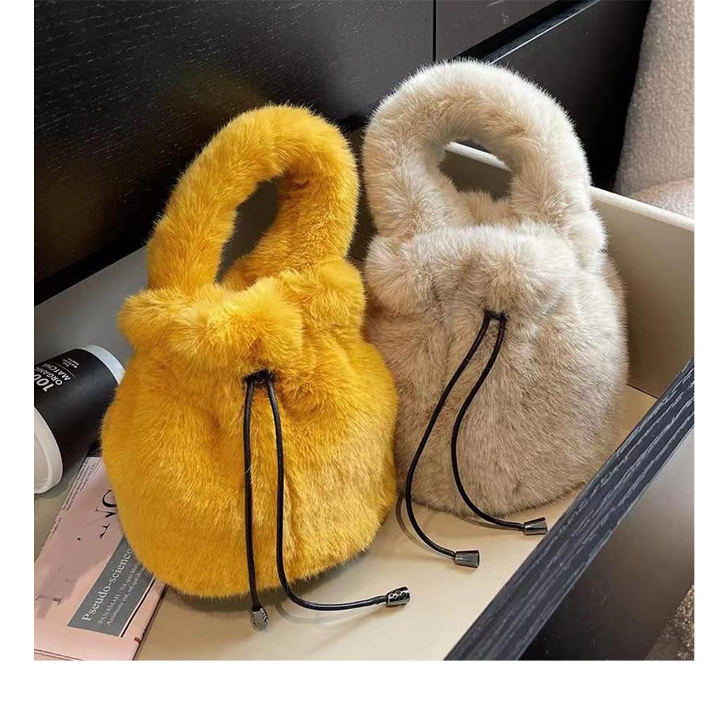 Women Cute Furry Purse Faux Fur Fuzzy Handbag Fluffy Crossbody Bag Plush Soft Sherpa Hand Bags Small Purses (beige)