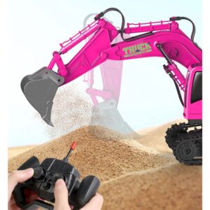 DBXMFZW Remote Control Excavator Toy with Lights,RC Digger Tractor Toy,Digger Hydraulic Construction Vehicles with Alloy Shovel,RC Trucks Toys for Boys Girls Kids