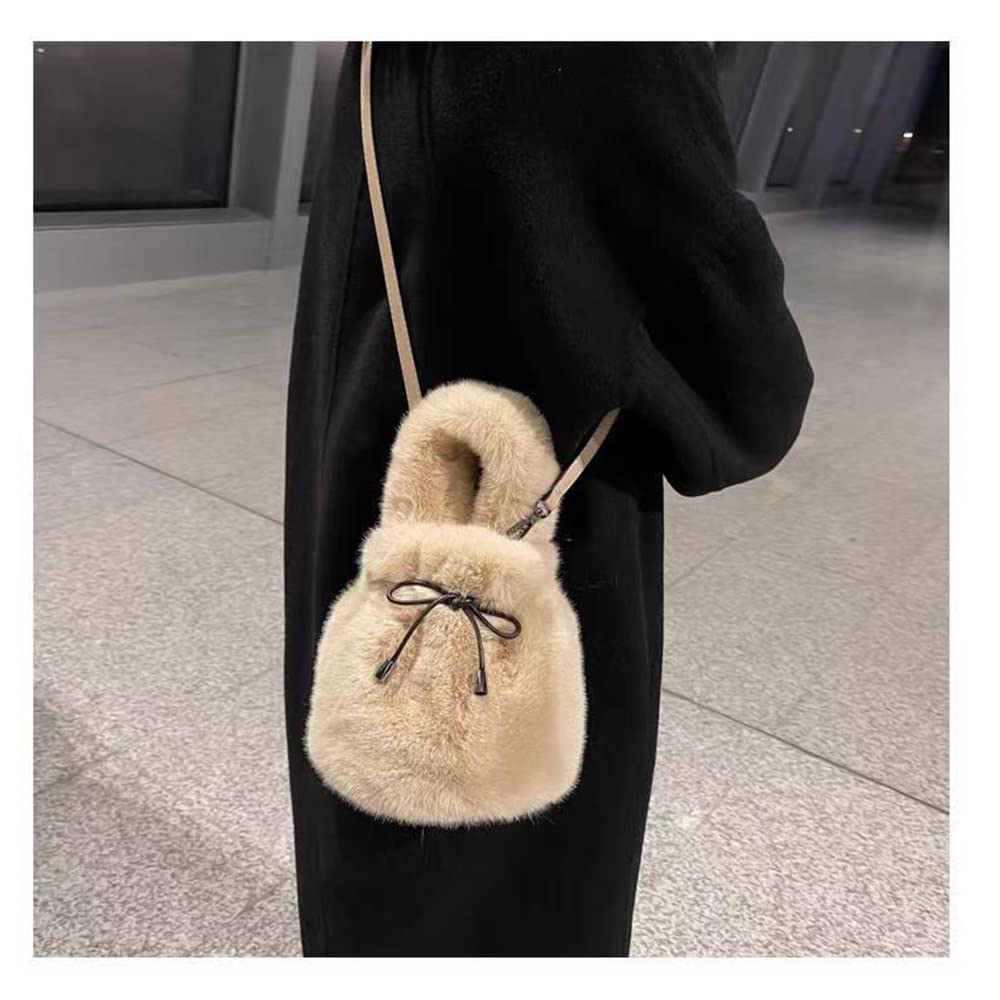 Women Cute Furry Purse Faux Fur Fuzzy Handbag Fluffy Crossbody Bag Plush Soft Sherpa Hand Bags Small Purses (beige)