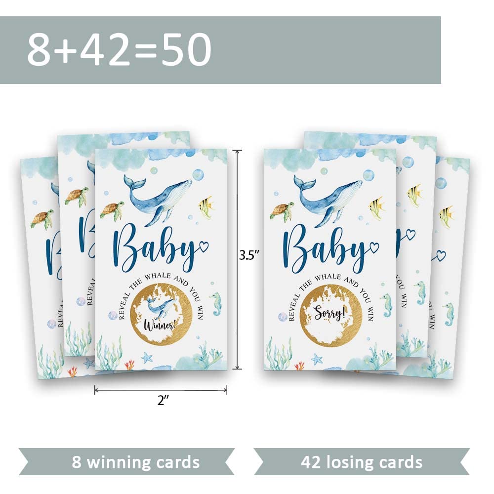 skuhyyg 50 Baby Shower Scratch Off Game, Ocean Neutral Boy Gir Theme Lucky Draw Card, Party Activities, Decorations, and Supplies