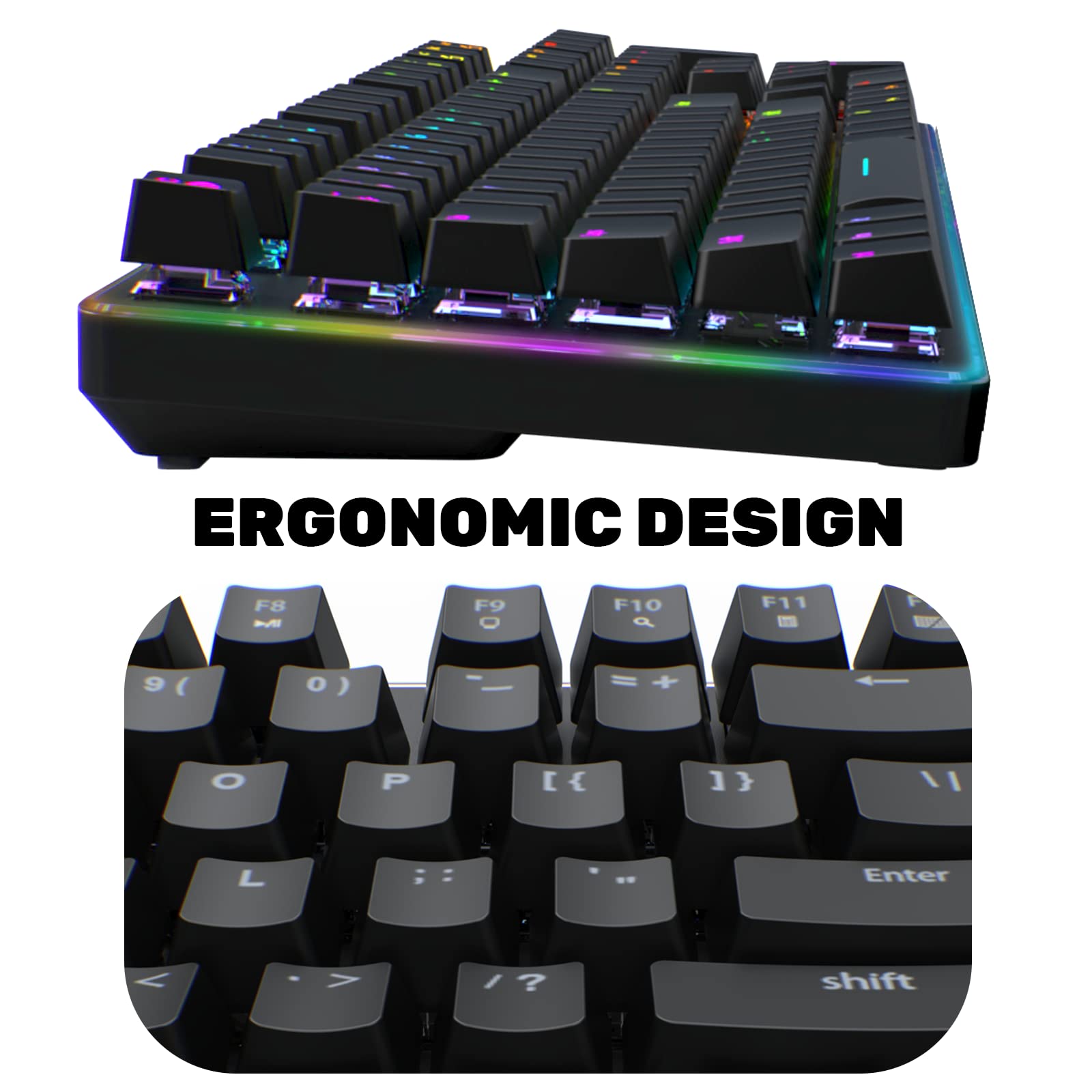 targeal Mechanical Gaming Keyboard - 104 Keys Light Strike Switch Quite Office Computer Keyboard - Multi Color RGB Led Backlit - USB Wired Ergonomic Laptop Keyboard for PC/Windows/Mac Gamer