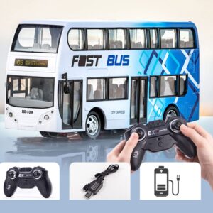 Adepe Wireless Remote Control Bus,Sightseeing Tour Bus Toy Vehicles,Touring Bus,Double Decker Tourist Open Top Bus Model Truck Car Toys with Lights for Children Kids