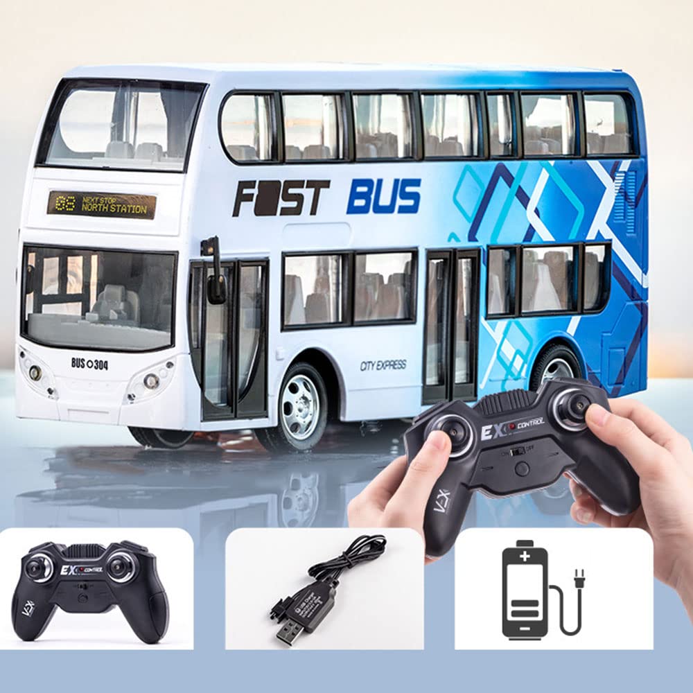 Adepe Wireless Remote Control Bus,Sightseeing Tour Bus Toy Vehicles,Touring Bus,Double Decker Tourist Open Top Bus Model Truck Car Toys with Lights for Children Kids